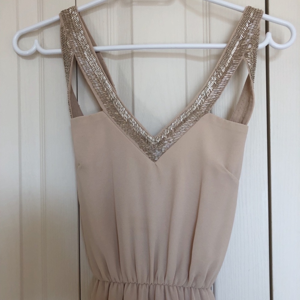 MAXI SUMMER BEIGE TAN CLASSY LONG DRESS XS